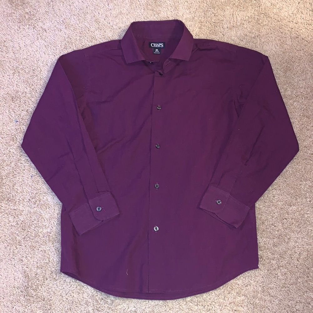 Boys Chaps Maroon Button Down Long Sleeve Dress Shirt Size Medium